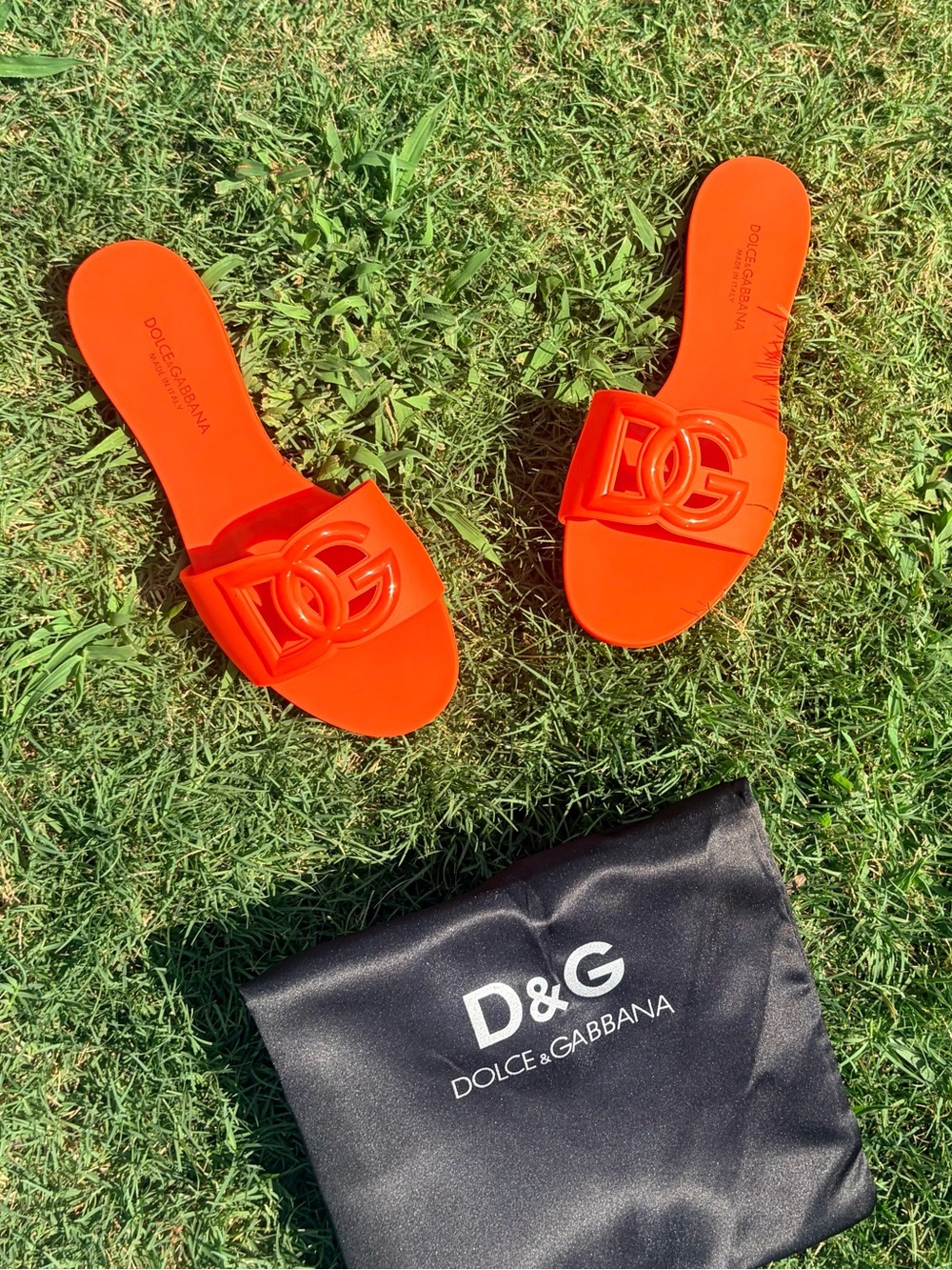 Dolce & Gabbana Bright Orange DG Logo Slide Sandals - Size 38